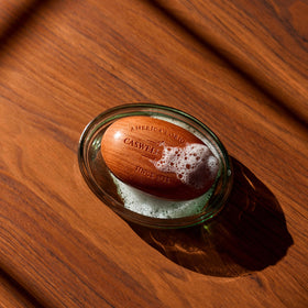 Caswell-Massey Woodgrain Sandalwood Soap lathering on hands