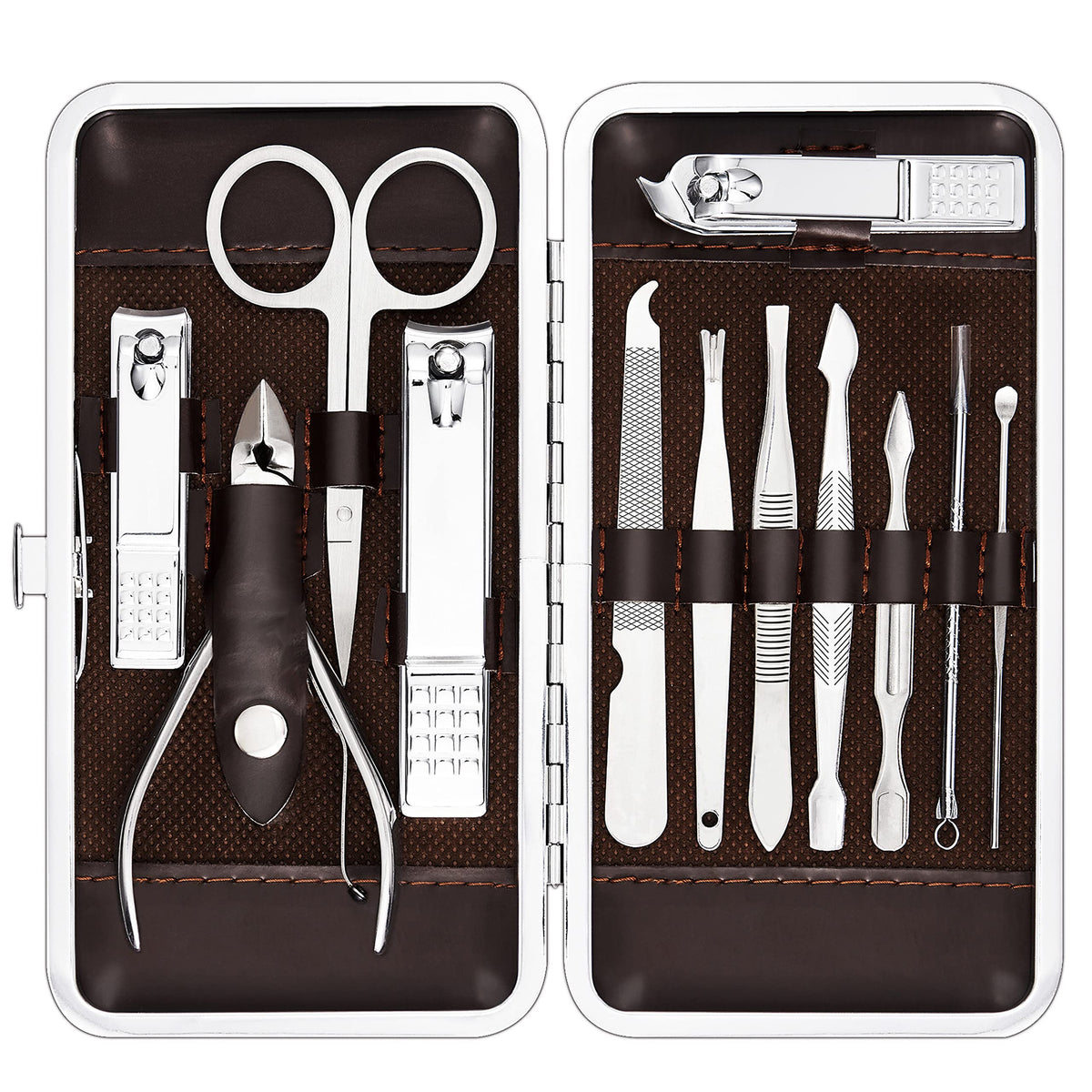 Cater 12Pcs Manicure Pedicure Set with travel case front view