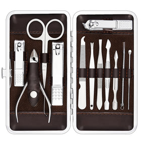 Cater 12Pcs Manicure Pedicure Set with travel case front view