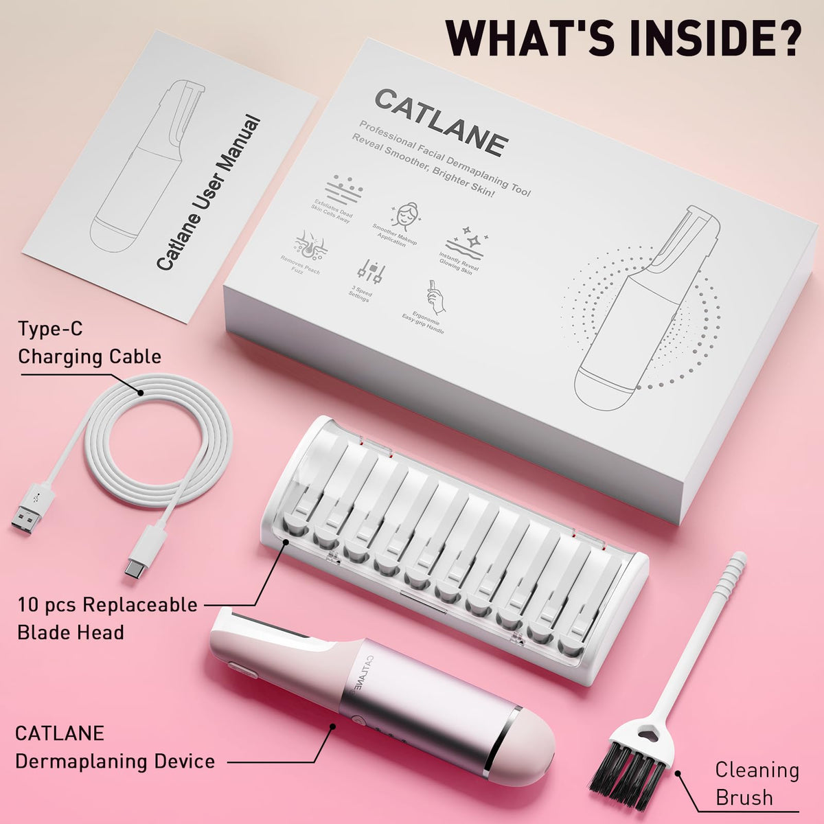 CATLANE Dermaplane Razor side view showing LED light