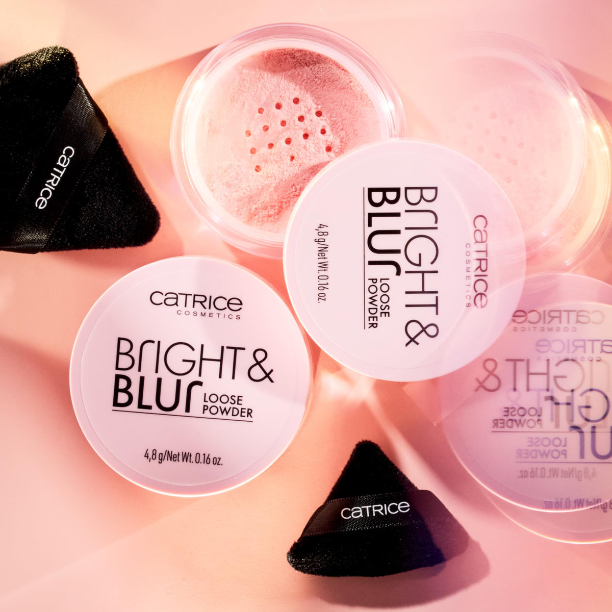 Catrice Bright & Blur Loose Powder 56g Soft Pink on vanity