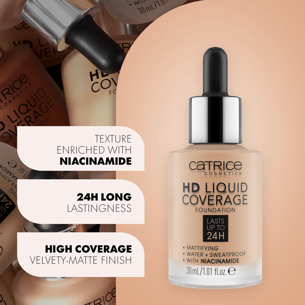 Catrice HD Liquid Coverage Foundation 037 Golden Beige packaging