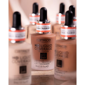 Catrice HD Liquid Coverage Foundation with makeup brushes
