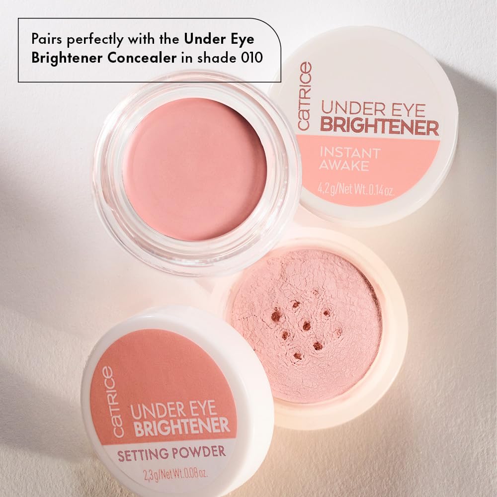 Catrice Under Eye Brightener 010 Light Rose with makeup tools