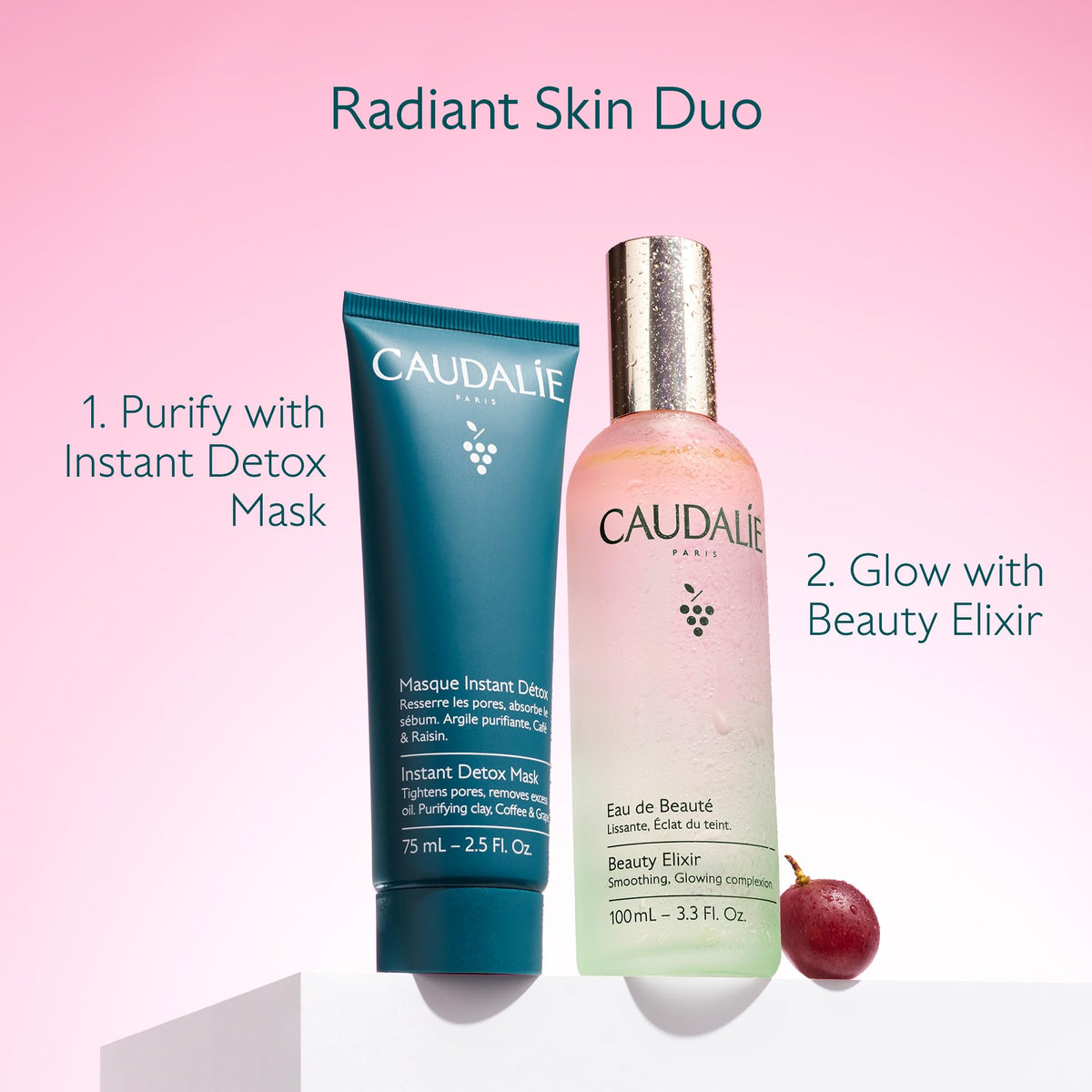 Caudalie Beauty Elixir Glow Face Mist 30 mL on a vanity table