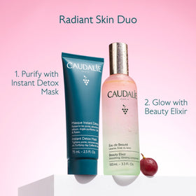 Caudalie Beauty Elixir Glow Face Mist 30 mL on a vanity table