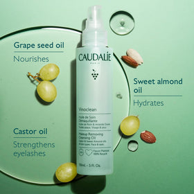 Caudalie Vinoclean Cleansing Oil on a bathroom countertop