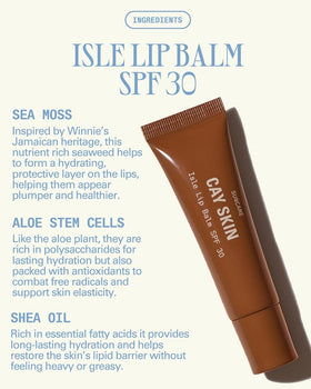 Cay Skin Isle Lip Balm SPF 30 side view showcasing high shine texture