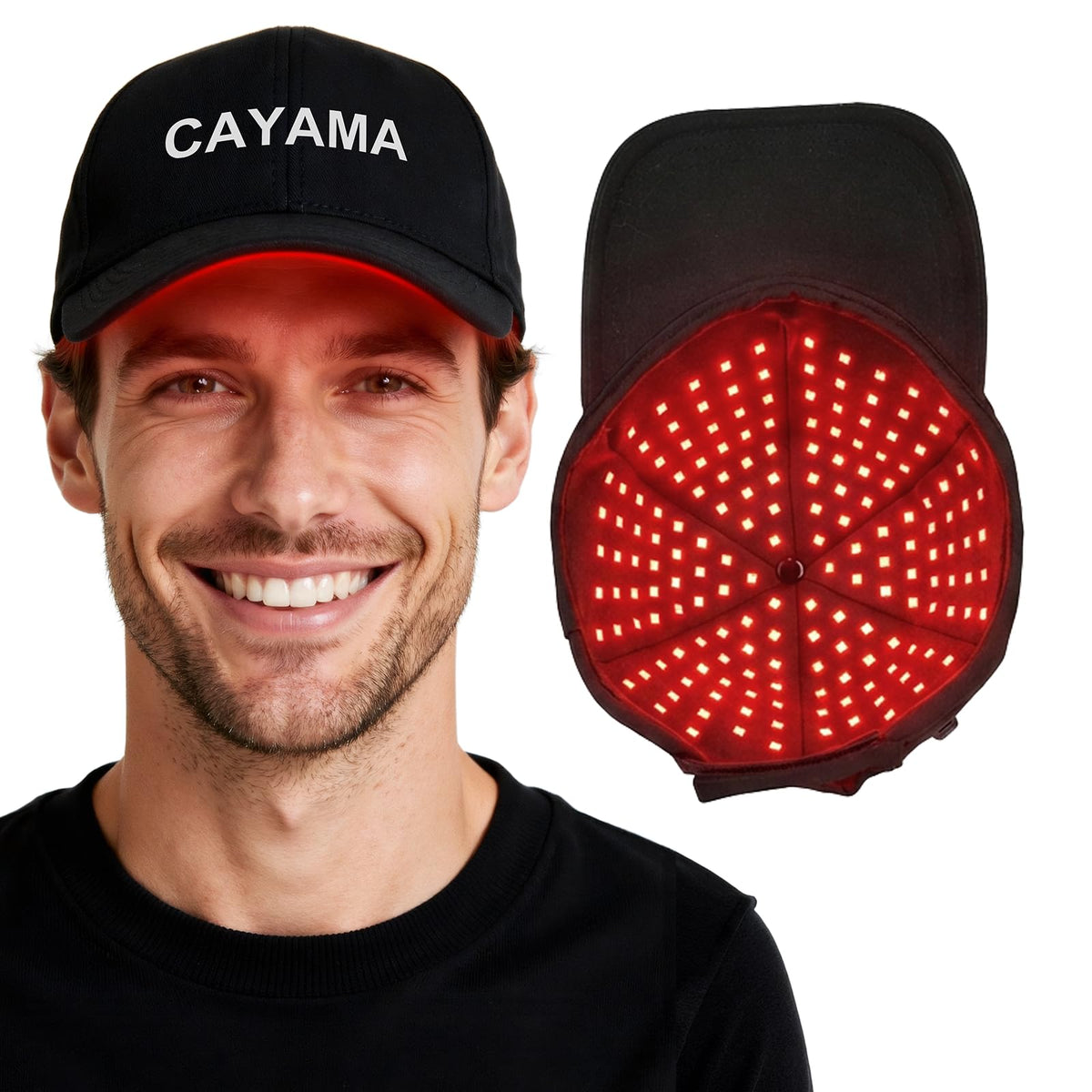 CAYAMA Red Light Hair Growth Cap front view with 528 light emitters
