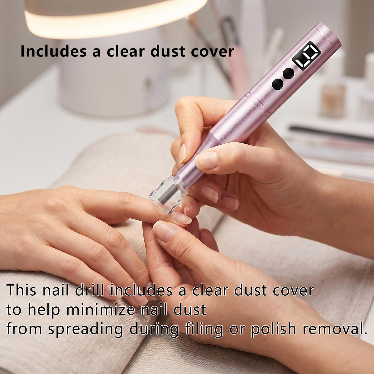 CBVCBV nail drill with transparent dust cover installed