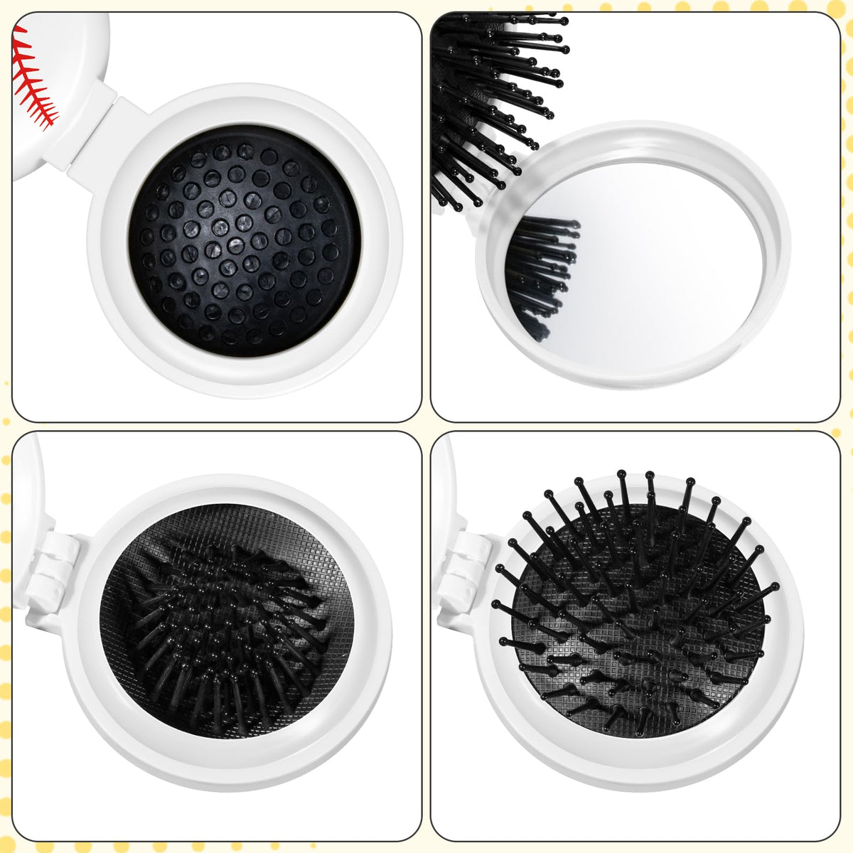 Cecnamt baseball mini detangler brush in use with mirror