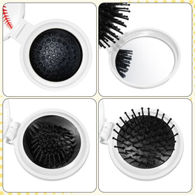 Cecnamt baseball mini detangler brush in use with mirror