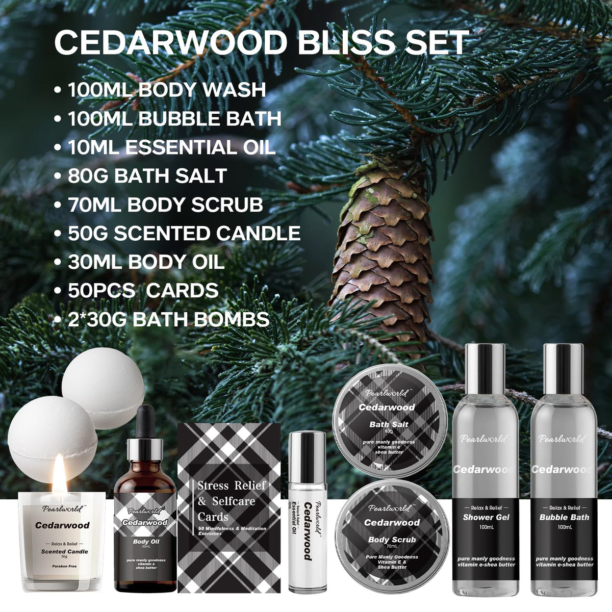 Cedarwood shower gel from PEARLWORLD Men's Spa Gift Set