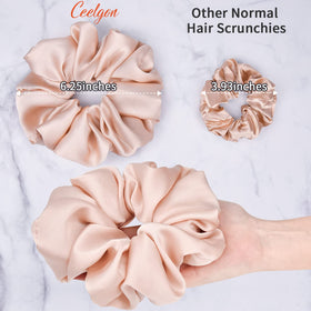 CEELGON Big Silk Scrunchies in champagne, blue, and green