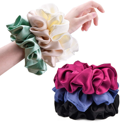CEELGON Big Silk Scrunchies set in black, white, and mulberry