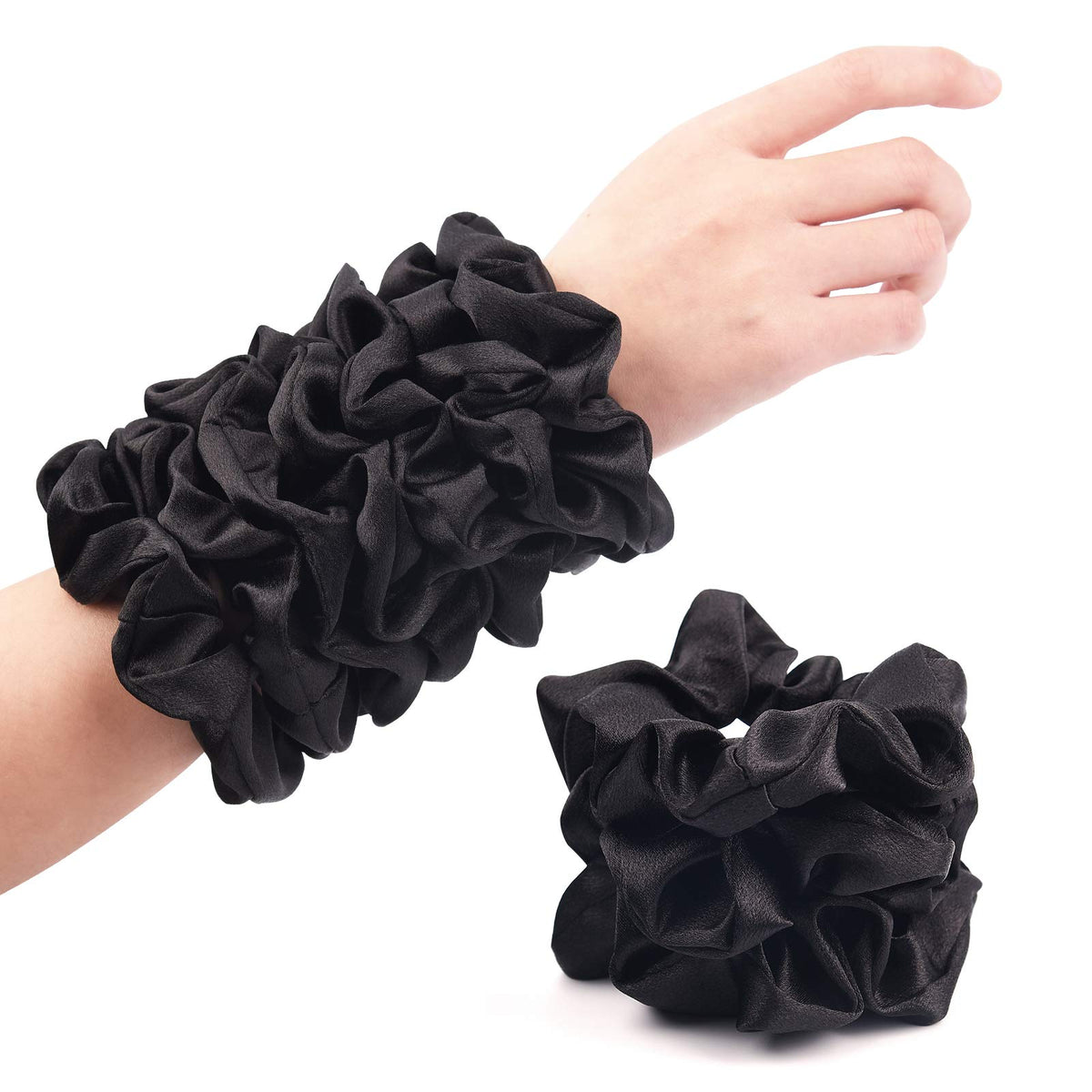 CEELGON Black Satin Silk Scrunchies 10 Pack assorted styles