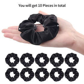 CEELGON Black Satin Silk Scrunchies on a wrist as a hair tie