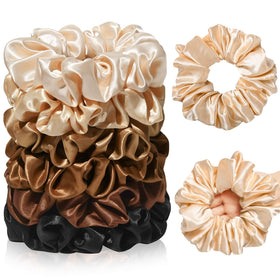 CEELGON large silk satin scrunchies arranged aesthetically on a flat surface