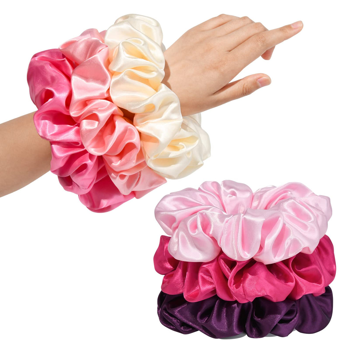 CEELGON Large Silk Satin Scrunchies in a stylish ponytail