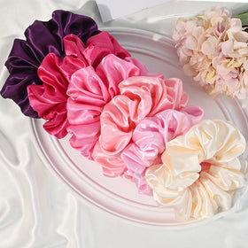 CEELGON Large Silk Satin Scrunchies on a decorative bag
