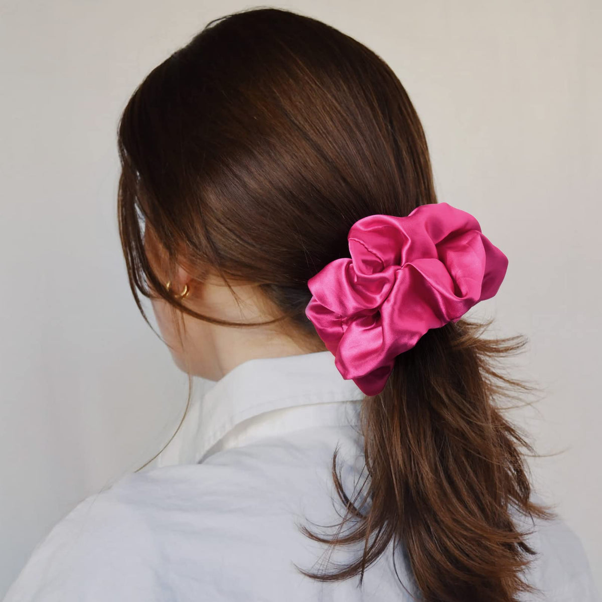 CEELGON Large Silk Satin Scrunchies showing elastic stretch