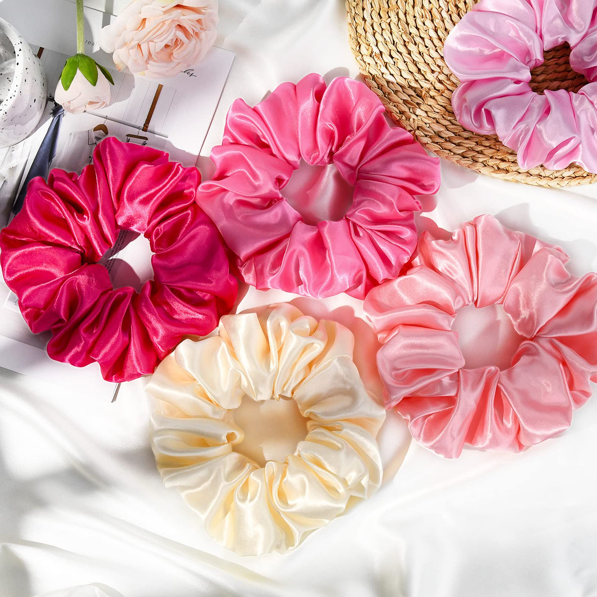 CEELGON Large Silk Satin Scrunchies showing size comparison