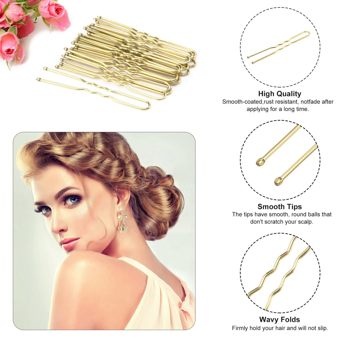Cehony U Shaped Hair Pins close-up of wavy design