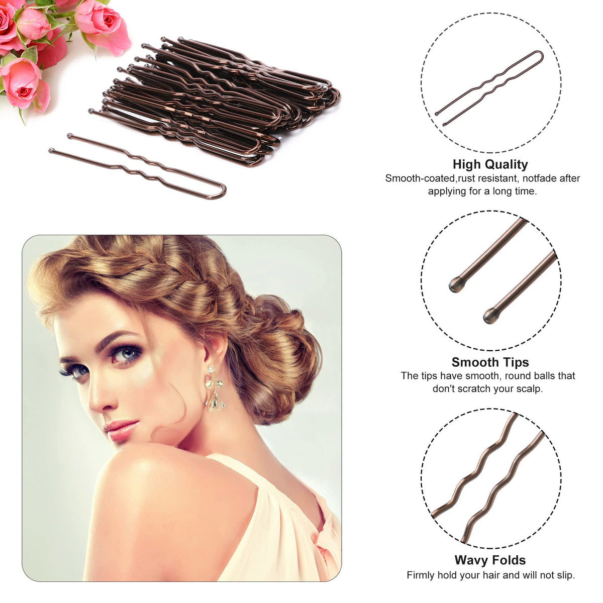 Cehony U Shaped Hair Pins close-up showing wavy design