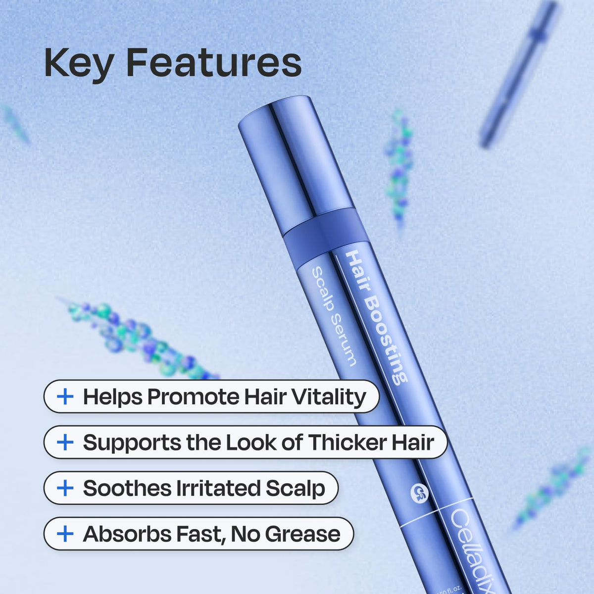 Celladix Hair support Scalp Serum metal-tip applicator close-up