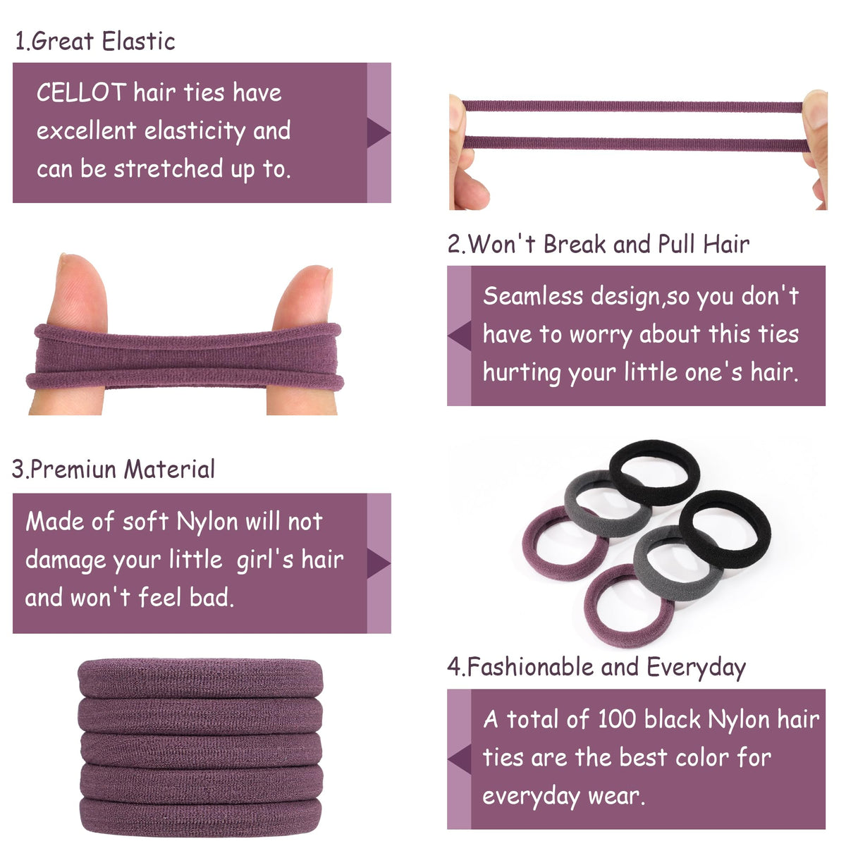 CÉLLOT Elastic Hair Ties packaging with 100 pieces