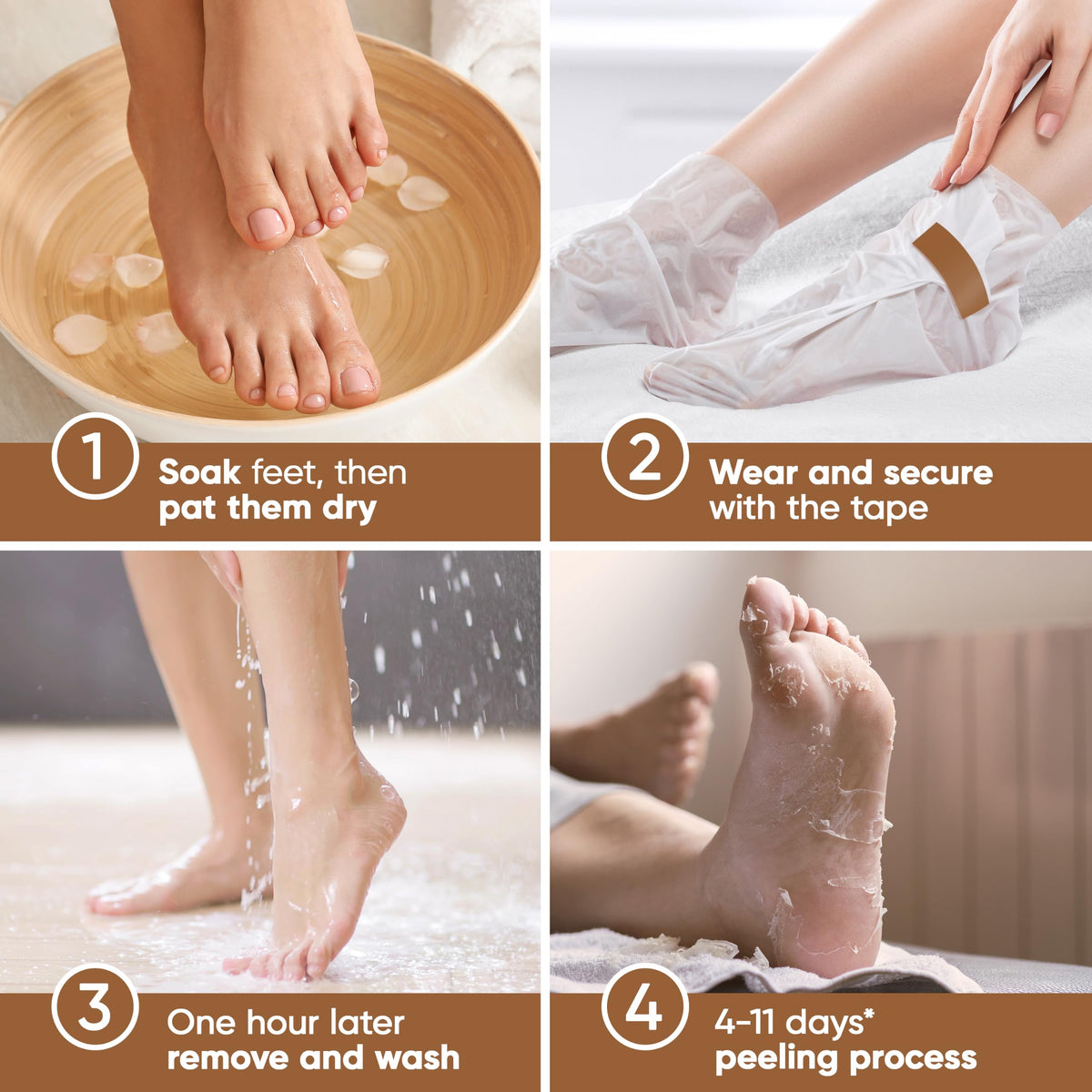 CÉLOR Foot Peel Mask booties laid out showing size and design