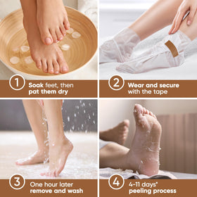 CÉLOR Foot Peel Mask booties laid out showing size and design
