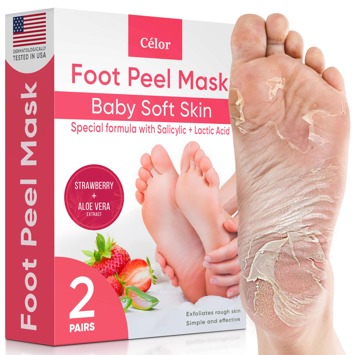 CÉLOR Foot Peel Mask packaging front view with Aloe Vera extract