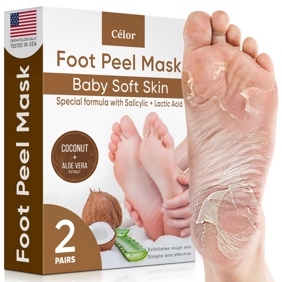 CÉLOR Foot Peel Mask packaging front view with Coconut scent
