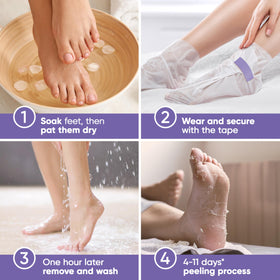 CÉLOR Foot Peeling Mask booties displayed with lavender flowers