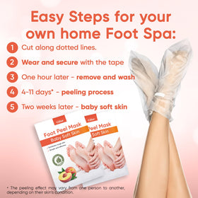 CÉLOR Foot Peeling Mask in use on feet, relaxing setting