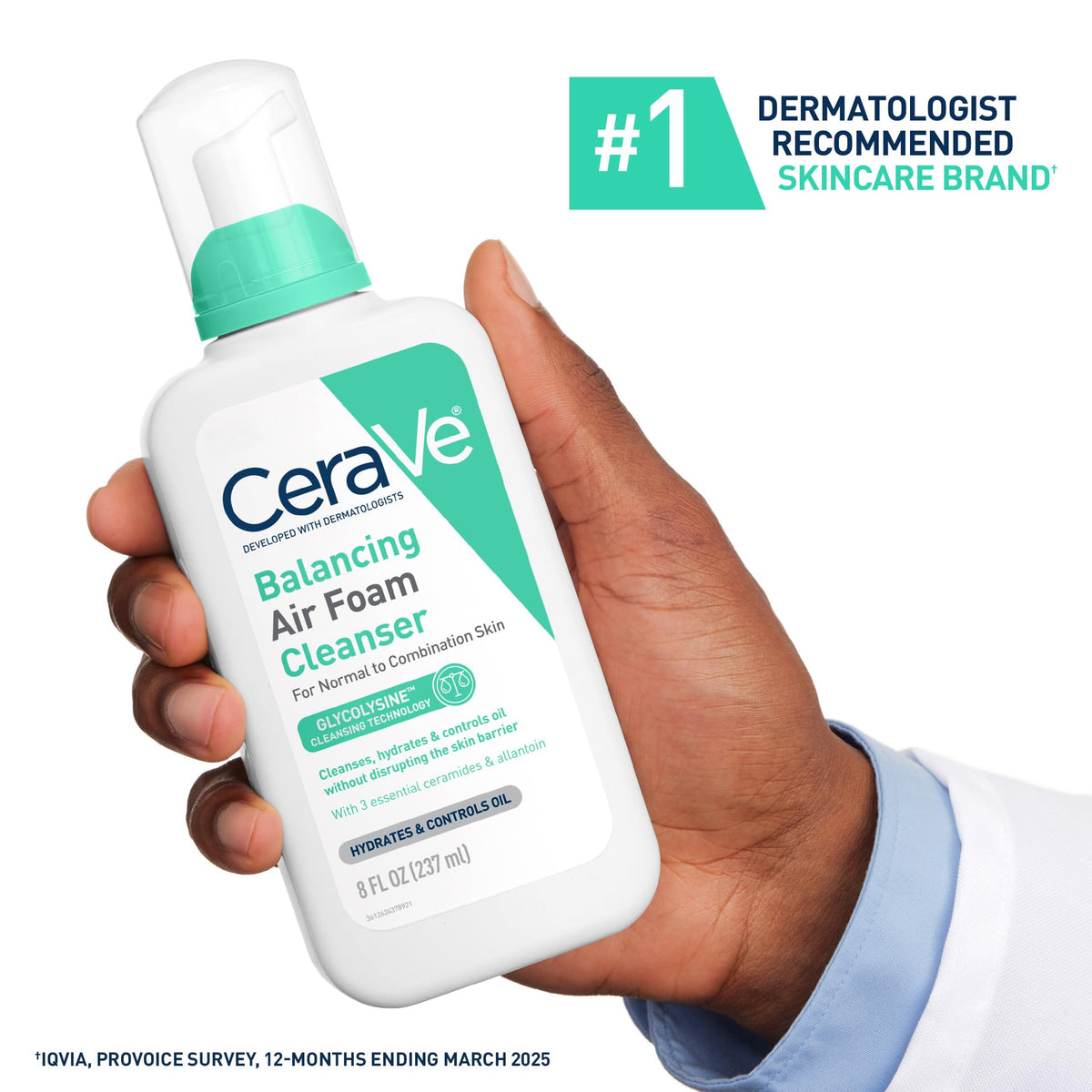 CeraVe Air Foam Face Wash 8oz in use on wet skin