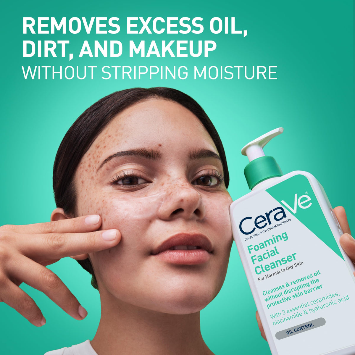 CeraVe Foaming Facial Cleanser bottle side view