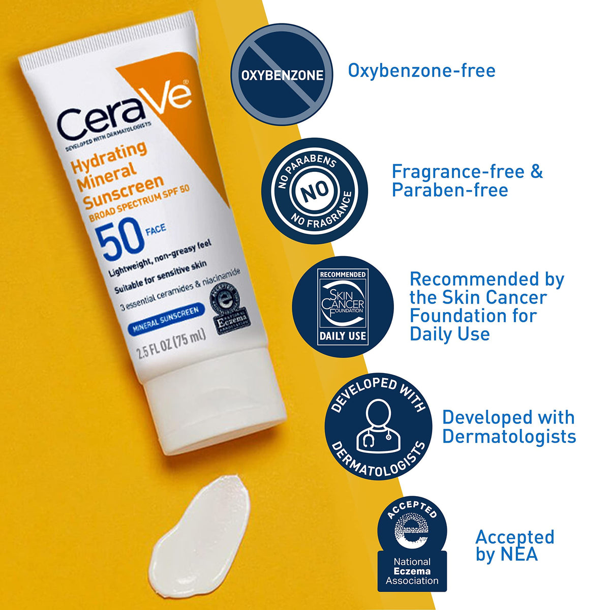 CeraVe Hydrating Mineral Sunscreen SPF 50 2.5oz side view