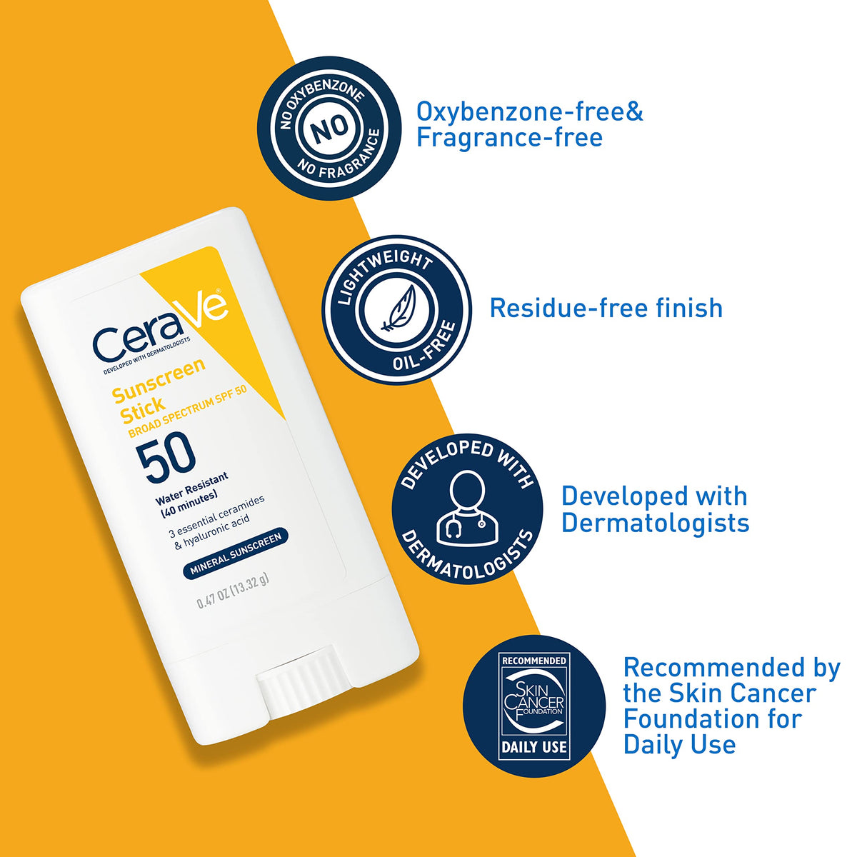 CeraVe Mineral Sunscreen Stick applied on skin close-up