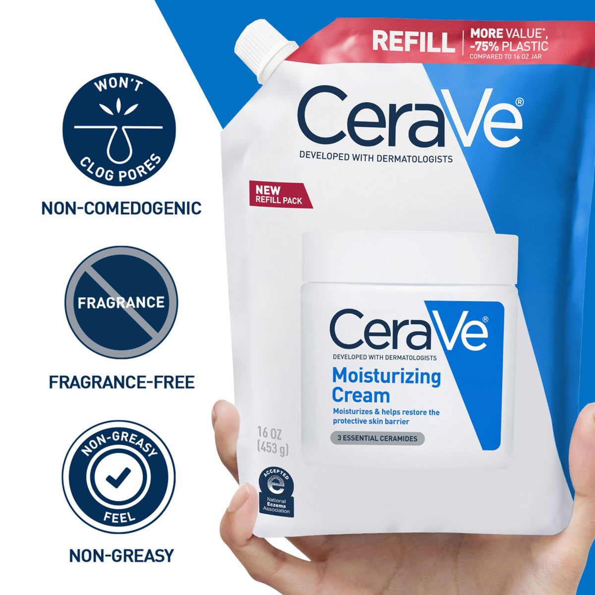 CeraVe Moisturizing Cream Body Lotion 16oz refill side view