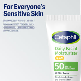 Cetaphil Daily Facial Moisturizer SPF 50+ with sun protection label