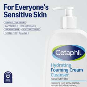 Cetaphil Hydrating Foaming Cream Cleanser in bathroom setting
