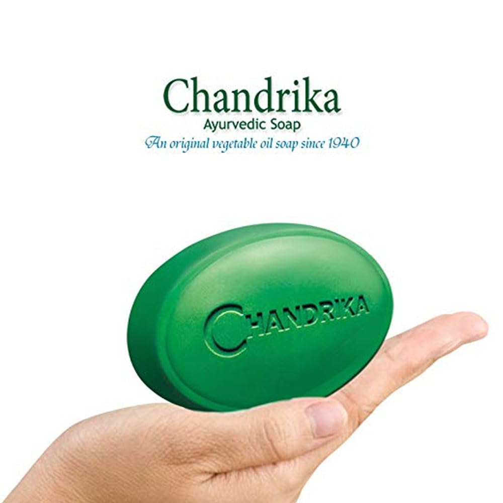 Chandrika Ayurvedic Herbal Soap in a bathroom setting