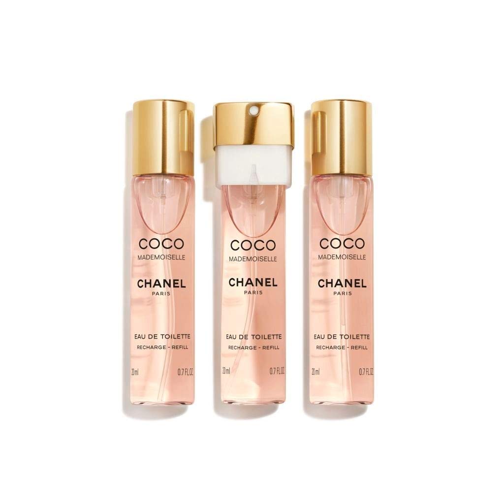CHANEL Coco Mademoiselle Twist & Spray Eau De Toilette Refill 3 bottles displayed