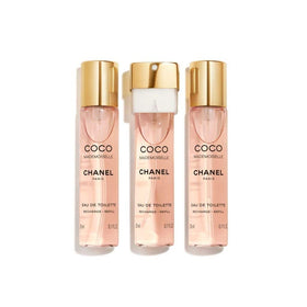 CHANEL Coco Mademoiselle Twist & Spray Eau De Toilette Refill 3 bottles displayed