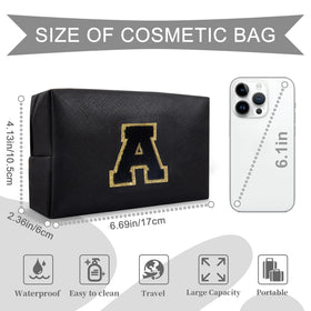 ChaoGreat black makeup bag with golden chenille patch detail