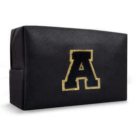 ChaoGreat black personalised initial A-Z makeup bag front view