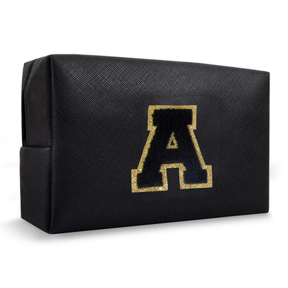 ChaoGreat black personalised initial A-Z makeup bag front view