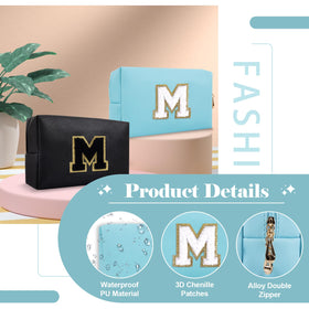 ChaoGreat blue cosmetic pouch open with makeup items inside